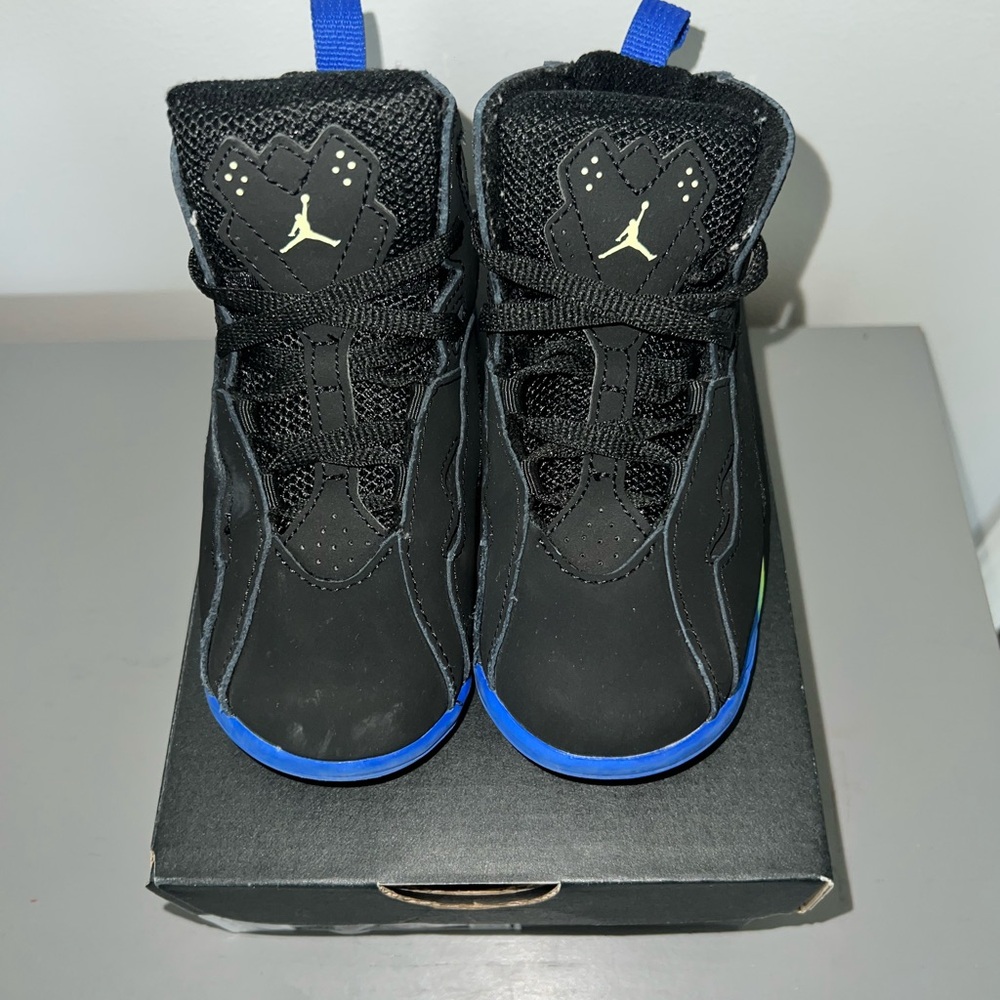 High Top Black and Blue Sneakers with Textured Leather and Traditional Lacing